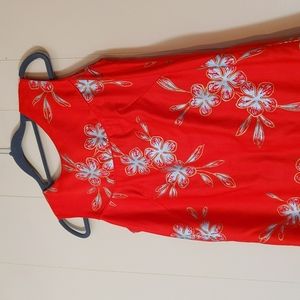 Vintage 60s 70s Hawaiian Maxi Shift Dress Hand Painted Small